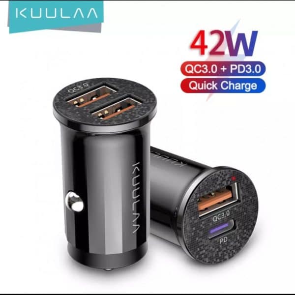 KUULAA 42W PD + QC Dual Ports Fast Charging USB Car Charger Black