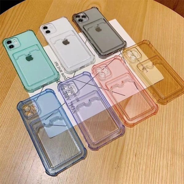 Transparent Shockproof Phone Cases For iPhone 11 12 13 14 Pro Max iPhone 12 13 X XS XR SE 2020 7 8 14 Plus Case Fashion Card Slot Soft TPU Back Cover