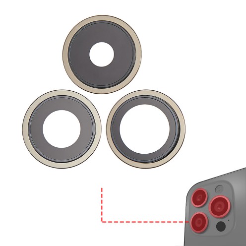 For iPhone 14 Pro - 14 Pro Max - Rear Camera Lens Set With Bracket & Bezel - Gold