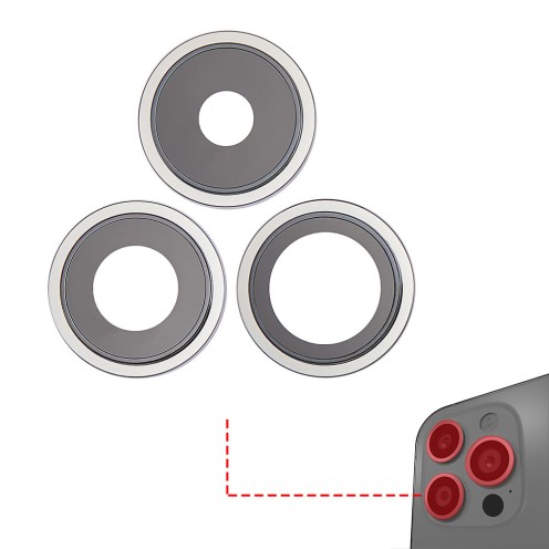 For iPhone 14 Pro - 14 Pro Max - Rear Camera Lens Set With Bracket & Bezel - Silver